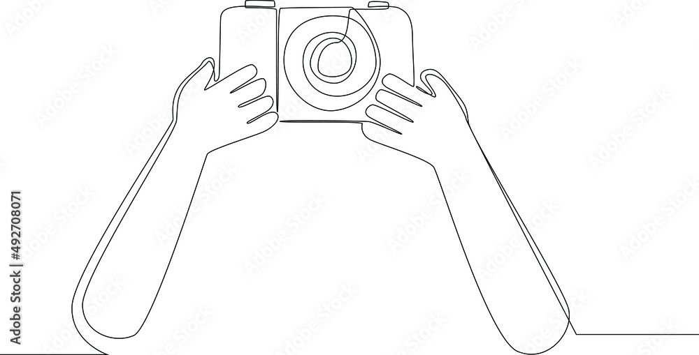 Simple continuous line drawing holding a camera with hands. Scenes from ...