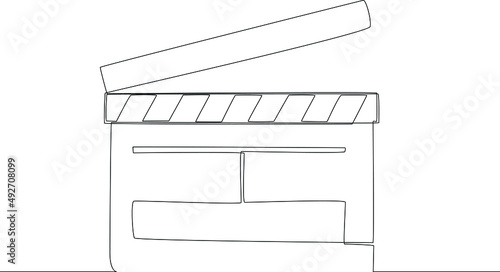 Simple continuous line drawing a clapper board icon. Scenes from the Studio. Vector line icon isolated on white background.