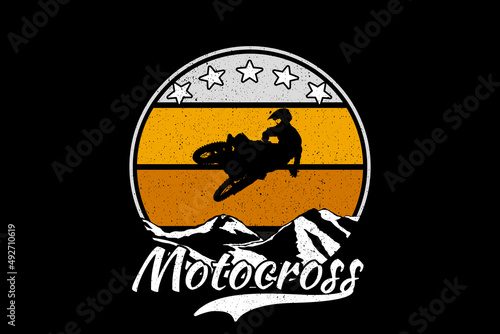 silhouette motocross at mountain retro vintage
