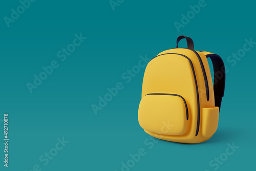 3d Vector of Yellow Backpack, Back to school and education concept