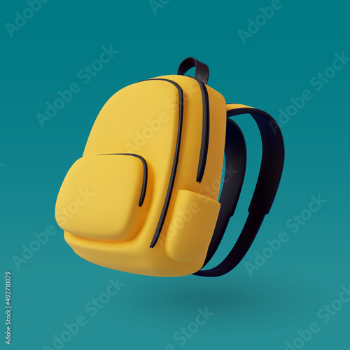 3d Vector of Yellow Backpack, Back to school and education concept photo