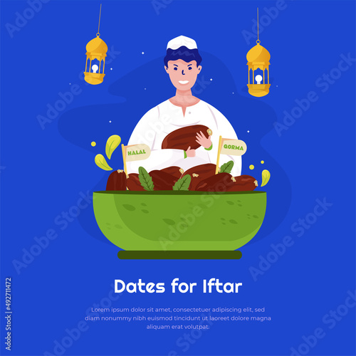 A muslim with palm dates for iftar ramadan illustration
