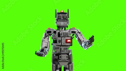 Cat robot for industry 4.0 3d render communication to people cybernetic manufacturing connection in factory automate innovation automation futuristic future cat toy intelligence 3d render green screen