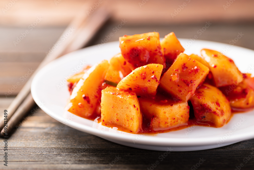 Kimchi radish, Korean homemade side dish food Kimchi radish, Korean homemade side dish food