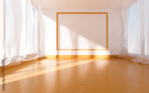 Empty room with curtains, 3d rendering.