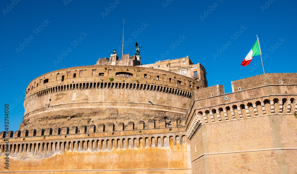 Castel Sant'Angelo fortress, Castle of the Holy Angel, known as Mausoleum of Hadrian in historic city center of Rome in Italy