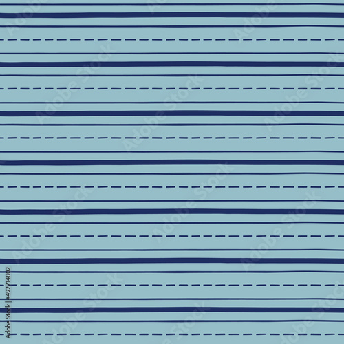 Blue Horizontal Stripes and Dashes Geometric Seamless Pattern. Beautiful vector design, perfect for fabric, wrapping paper, wall paper, home decor, quilting, gifts, products, projects and apparel.