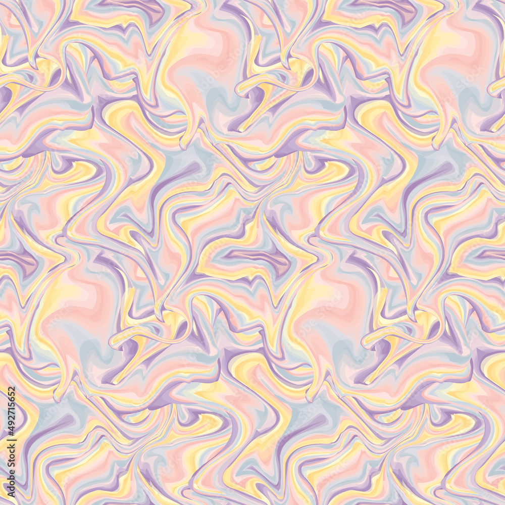 Seamless pattern with paint stains. Surreal abstract background with striped, artistic texture. Trendy backdrop in pastel colors. Vector illustration.