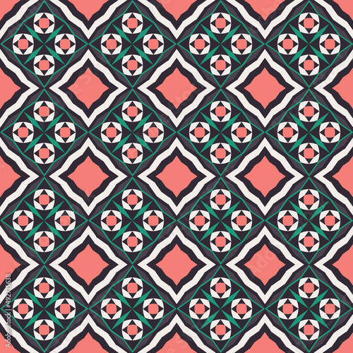 Vector red green color ethnic geometric shape seamless on black background. Islamic persian pattern design. Use for fabric, textile, interior decoration elements, upholstery, wrapping.