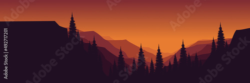 forest silhouette with mountain cliff flat design vector illustration good for wallpaper, background, backdrop, banner, tourism and design template