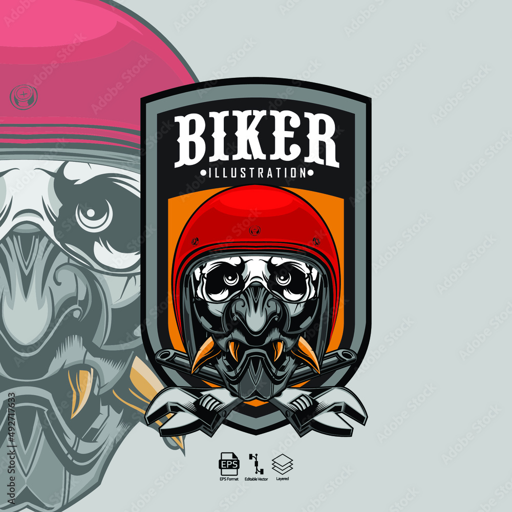 SKULL BIKER ILLUSTRATION WITH A GRAY BACKGROUND SKULL BIKER ILLUSTRATION WITH A GRAY BACKGROUND