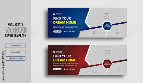 Real estate home sale social media facebook cover and web banner design template