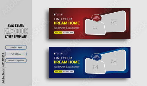 Real estate house sale facebook cover and web banner template . Home rent sale social media facebook cover page, timeline, header online web banner template design