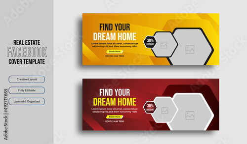 Real estate house sale facebook cover and web banner template . Home rent sale social media facebook cover page, timeline, header online web banner template design