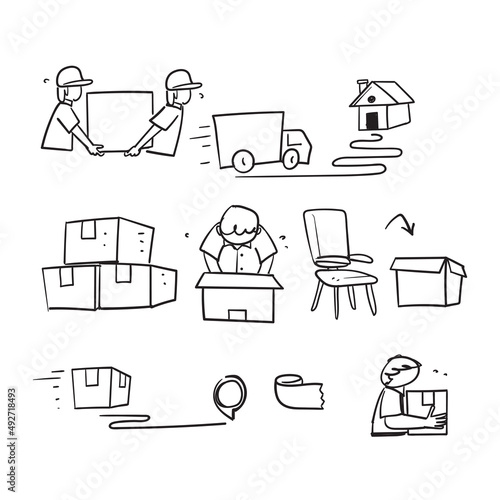 hand drawn doodle Simple Set of Moving Service Related illustration icon