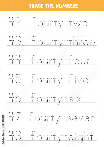 Tracing numbers from 55 to 61. Numbers Writing practice.