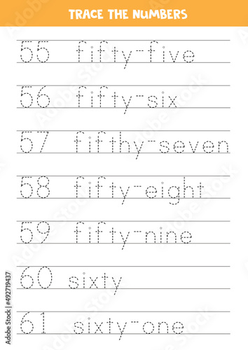 Tracing numbers from 42 to 48. Writing practice for kids