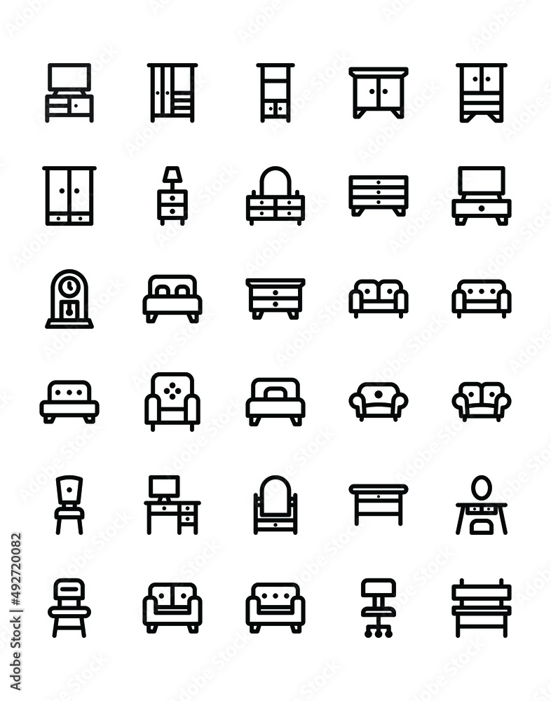 Furniture Icon Set 30 isolated on white background Furniture Icon Set 30 isolated on white background