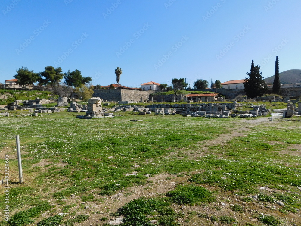 View of the ancient Corinth archaeological site, in Greece