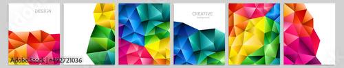 Set of vector cover notebook design. Abstract rainbow minimal triangles halftone template design for notebook paper, copybook brochures, book, magazine. Planner and diary cover for print
