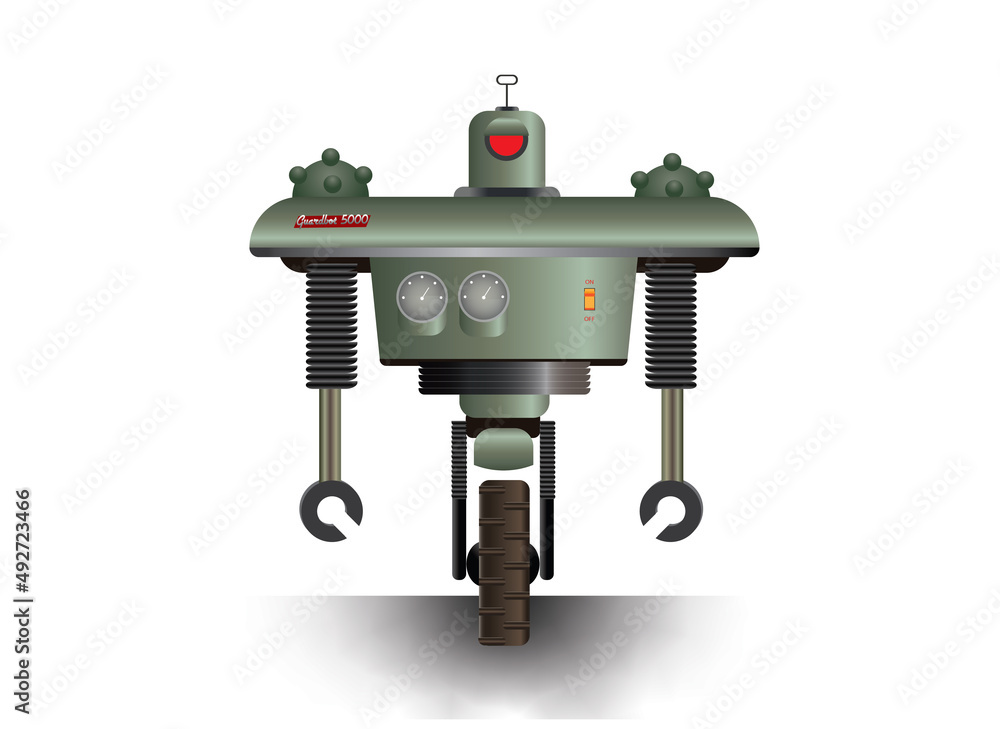 atompunk one wheel robot, 1950's sci-fi robotic guard concept atompunk one wheel robot, 1950's sci-fi robotic guard concept