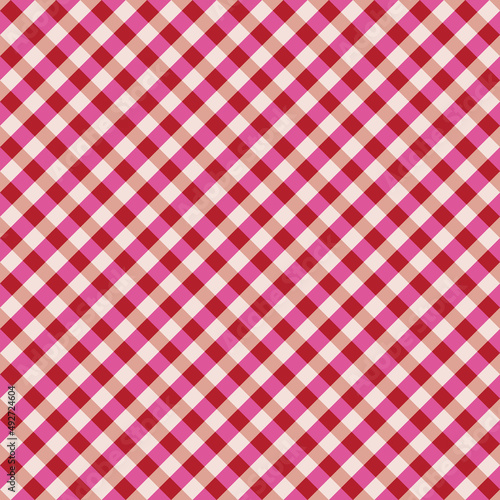 Red picnic tablecloth background. Red and white checkered fabric texture.