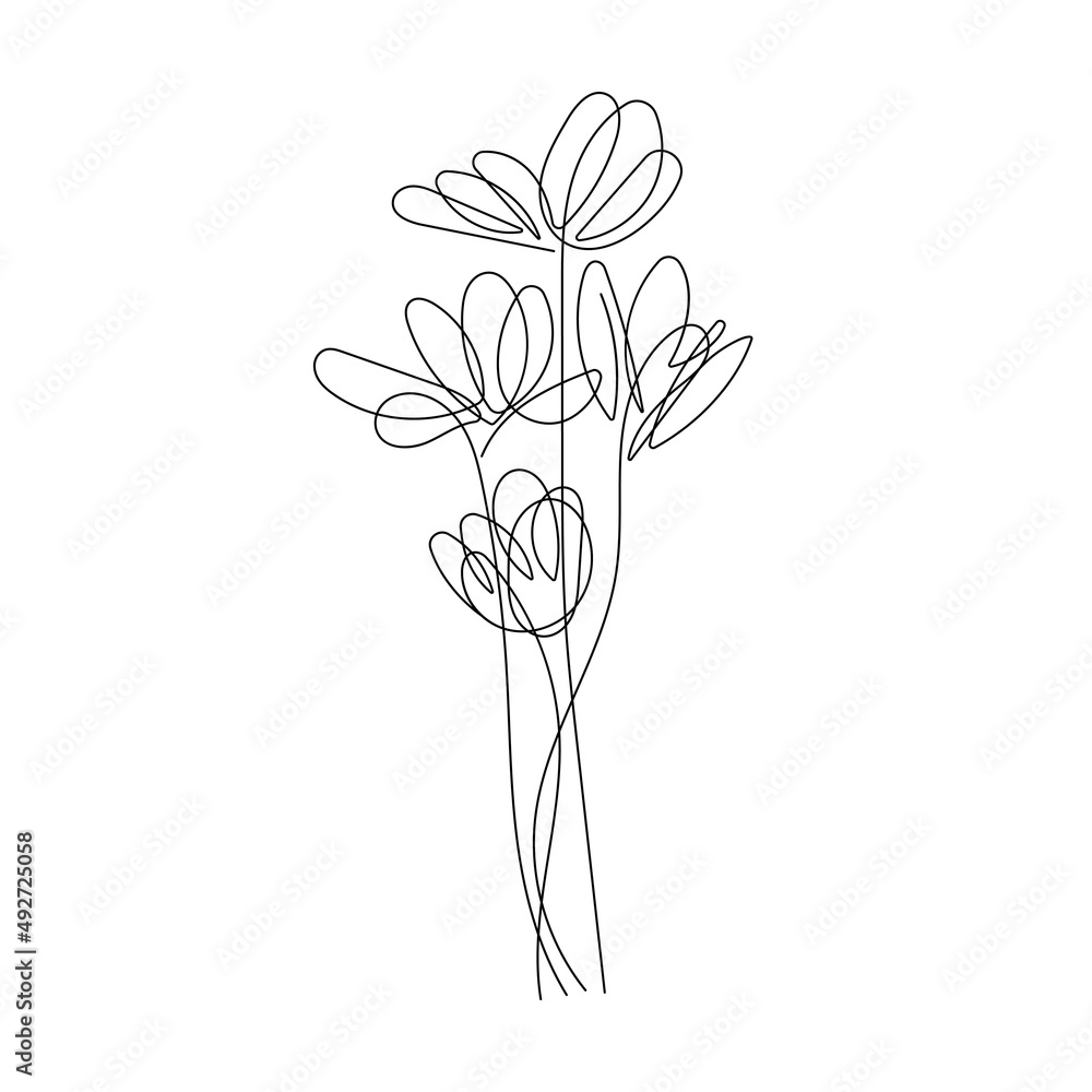 Obraz premium Flower Line Art Vector Illustration for Prins, Social Media, Icons. Floral Trendy Template Minimalist Style. Abstract Flower Line Art Hand Drawn Doodle Template.