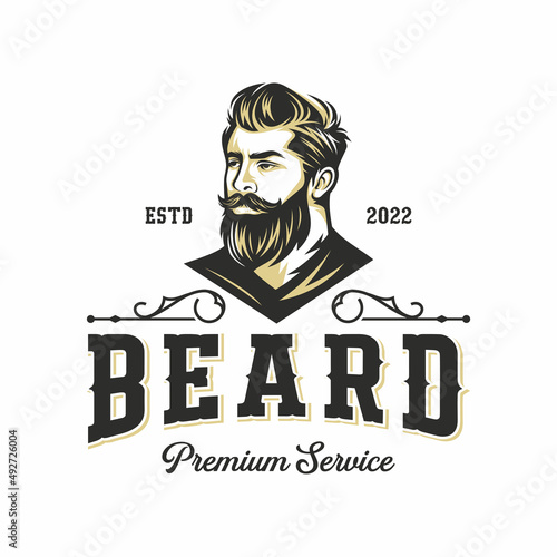 Beard Logo Vector Illustration, Barbershop Logo template, Haircut men vector