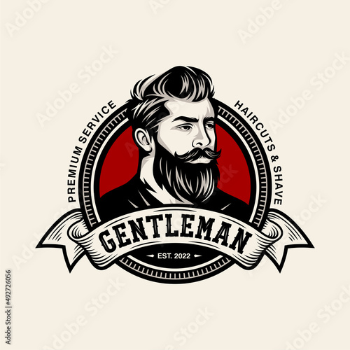 Beard Logo Vector Illustration, Barbershop Logo template, Haircut men vector