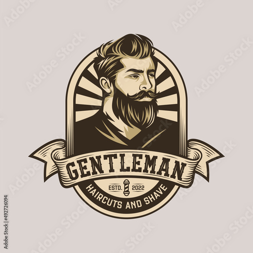 Beard Logo Vector Illustration, Barbershop Logo template, Haircut men vector
