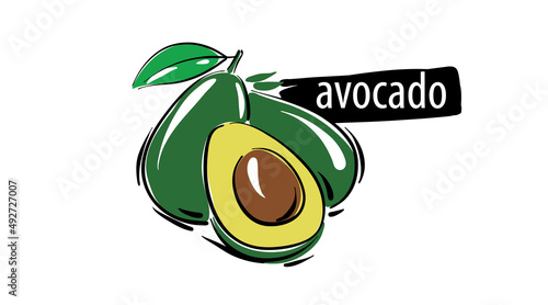 Drawn avocado isolated on a white background