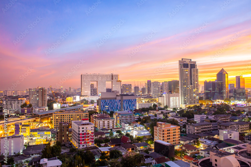 Bangkok, Thailand - Jan 01, 2019 : Bangkok city with sunset sky , Bangkok , Thailand