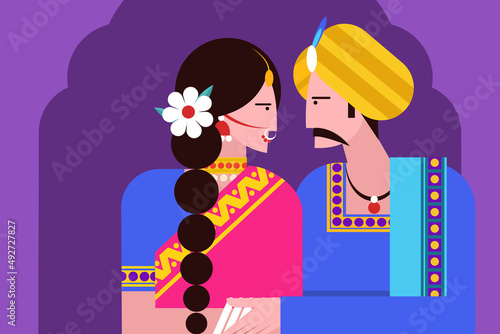 Illustration of traditionally dressed Indian man and woman