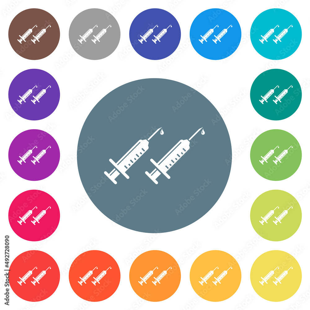 Second vaccine dose flat white icons on round color backgrounds Second vaccine dose flat white icons on round color backgrounds