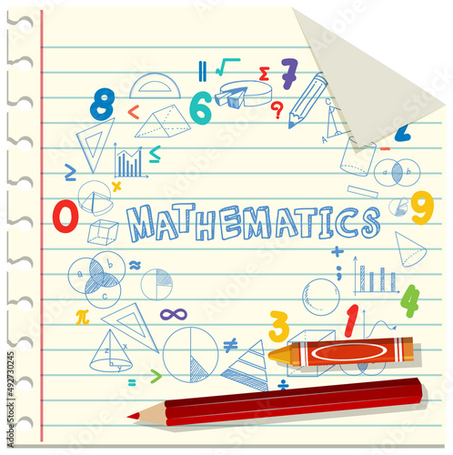 Doodle math formula with Mathematics font on notebook page