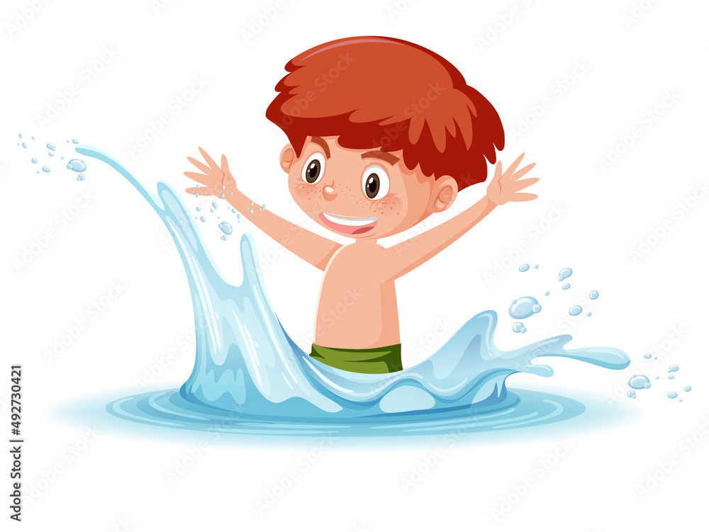 A water splash with fun boy on white background A water splash with fun boy on white background