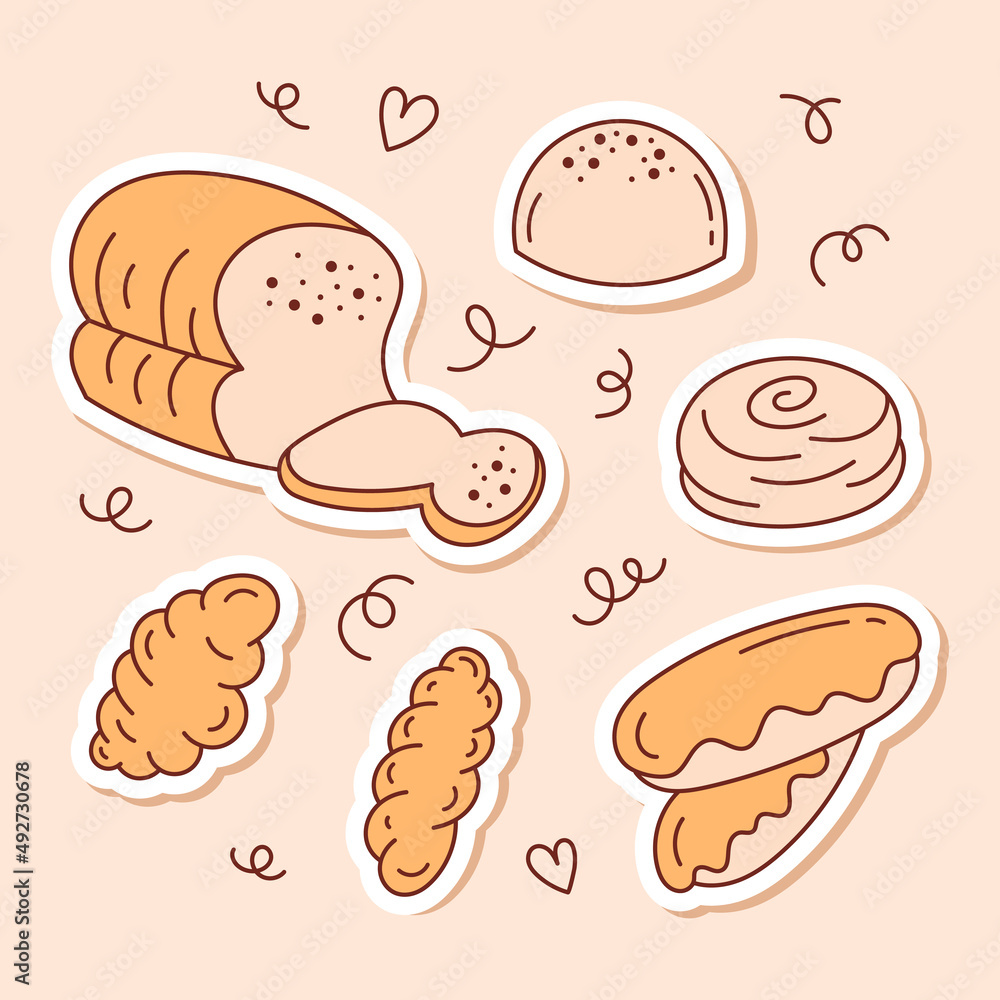 A set of doodle baking stickers. Isolated sticker pack, badges, patches. A set of doodle baking stickers. Isolated sticker pack, badges, patches.