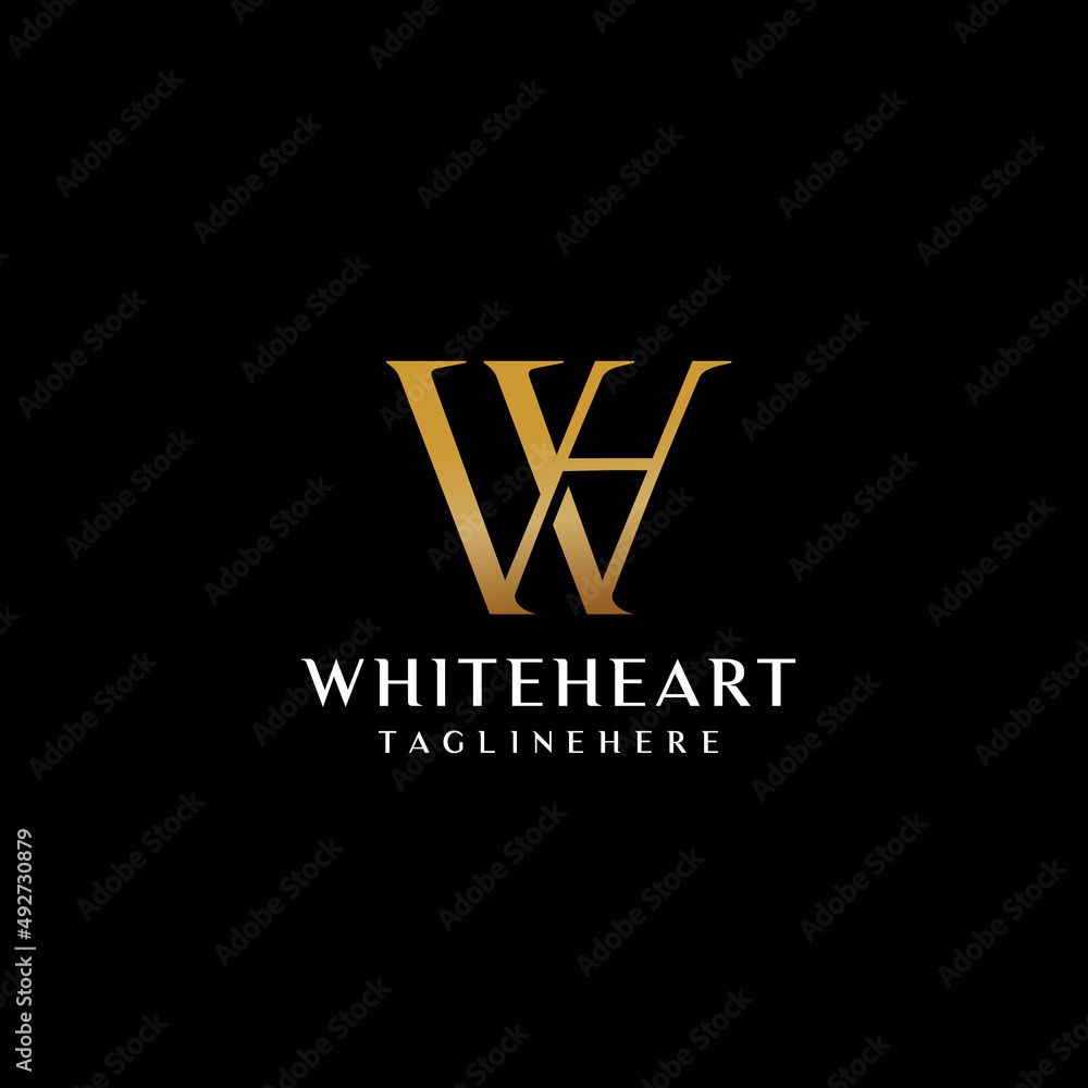 WH Elegant Letter Logo Design Initial With Gold Color WH Elegant Letter Logo Design Initial With Gold Color
