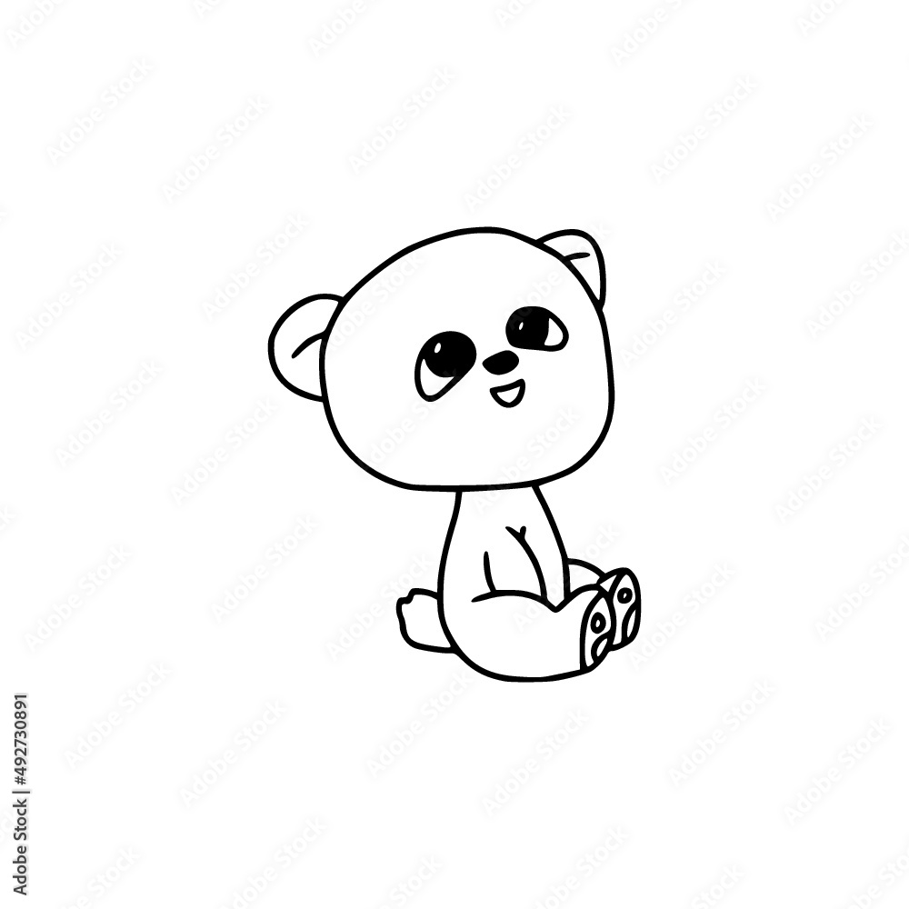 Obraz premium Cute teddy bear linear hand drawn pen style icon isolated on white background