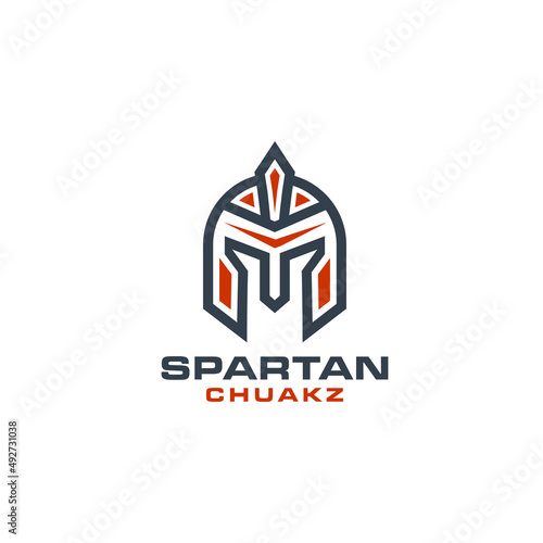 Helmet logo of Spartan warrior symbol. Vector illustration of Spartan shield and helmet, flat armor vector icon