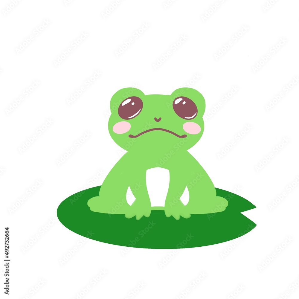 Fototapeta premium カエルと蓮の葉のイラスト