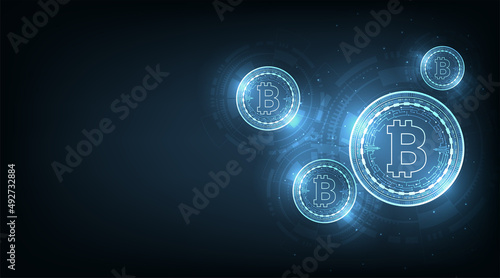 Bitcoin digital currency.Vector bitcoin currency coin on Dark Blue background.vector illustration.