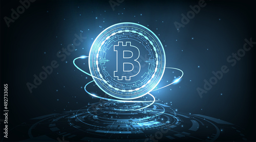 Bitcoin digital currency design.Bitcoin currency coin on Dark Blue background.vector illustration.