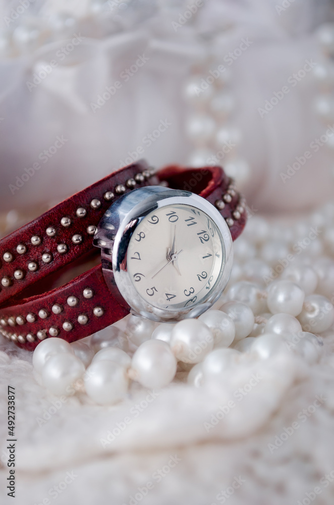 Women's leather watches with jewelry. Accessories for women. A gift to a woman Women's leather watches with jewelry. Accessories for women. A gift to a woman