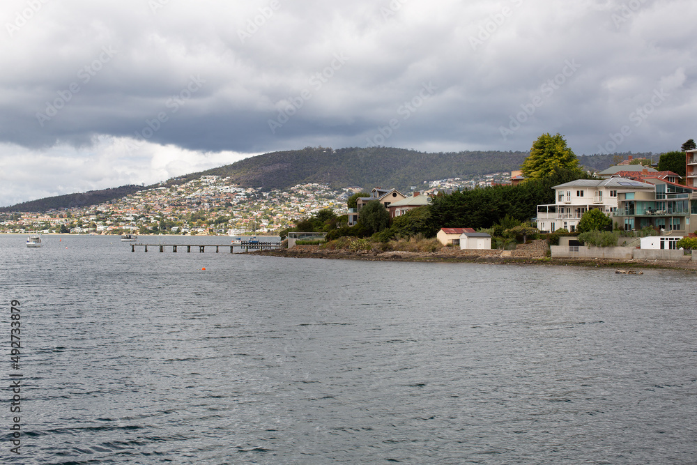 Residential properties along the foreshore of the Derwent River