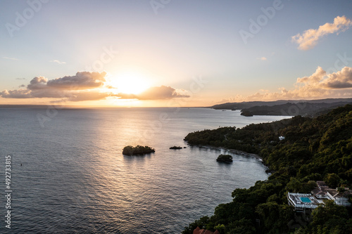 landscape with tropical sea and forest in the Dominican Republic taken from a drone 