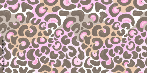 Seamless trendy pattern with pink leopard print. Seamless pattern background for clothes, fabrics, bags, wallpapers.