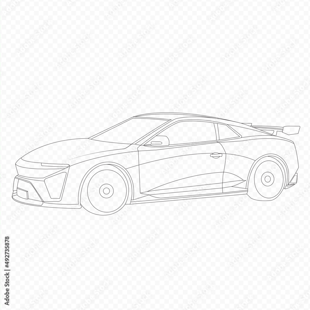 Outline sports car vector for coloring book, icon, logo, and others