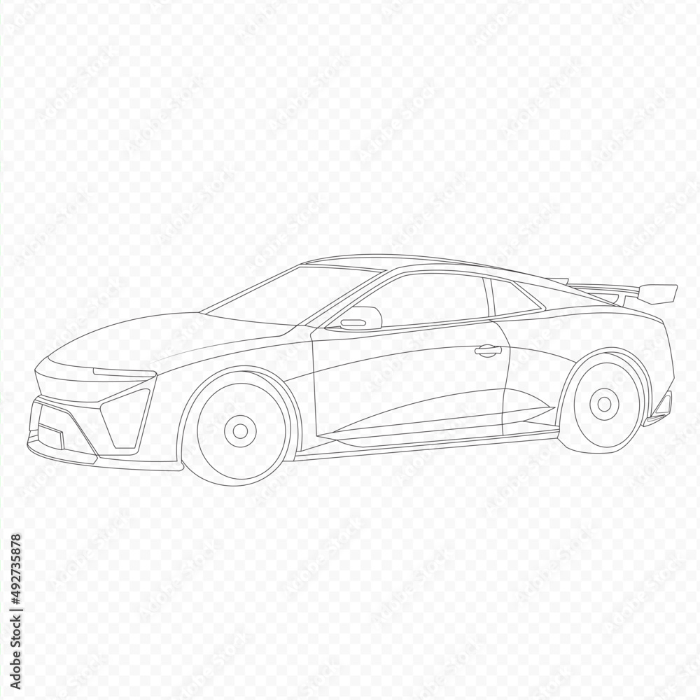 Fototapeta premium Outline sports car vector for coloring book, icon, logo, and others