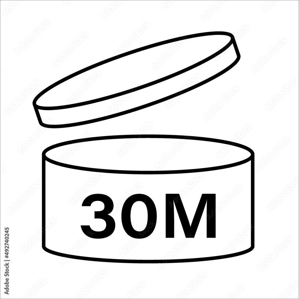 PAO cosmetic icon, mark of period after opening. Expiration time after package opened, white label. 30 month expirity on white background, vector illustration